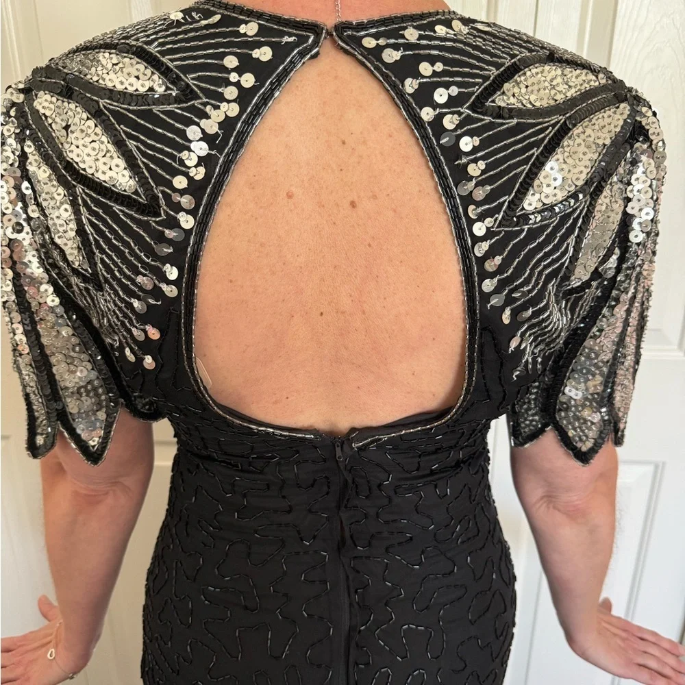 Vintage Laurence Kazar Sequin Black and Silver Silk Cocktail Dress Size S - Picture 5 of 9